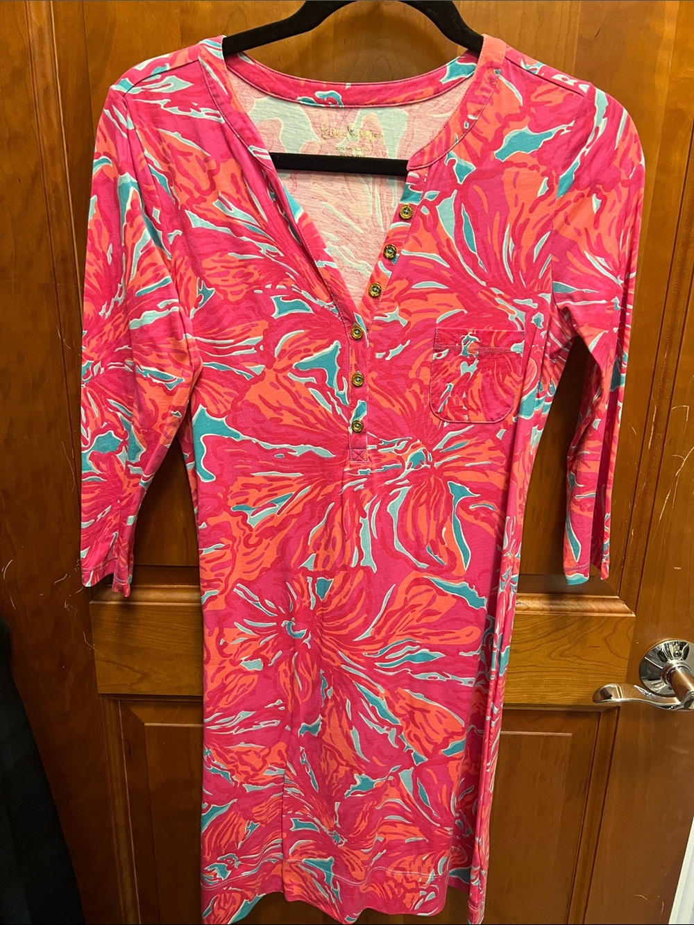 Lilly Pulitzer Pink & Turquoise Floral Henley Dress